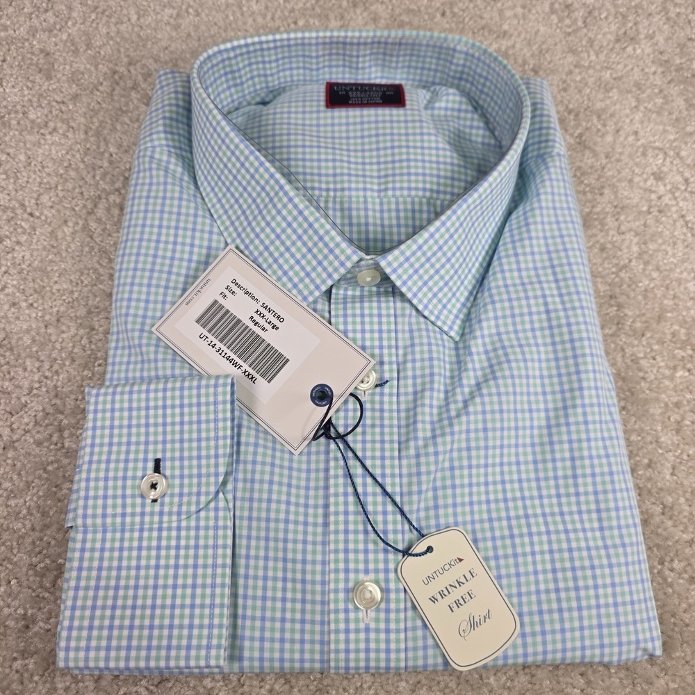 Untuckit Santero‎ Shirt Mens 3XL Wrinkle Free Plaid Blue Classic Fit LS NWT
